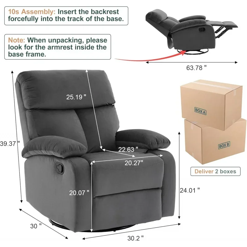 Swivel Rocker Recliner for Adults, Rocking Small Chair Spaces, Living Room