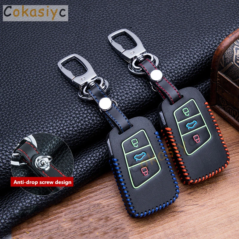 New Leather Car Key Case For Volkswagen Polo Golf Magotan Passat Beetle Caddy Up Eos Tiguan Skoda Octavia Superb SEAT Leon Altea