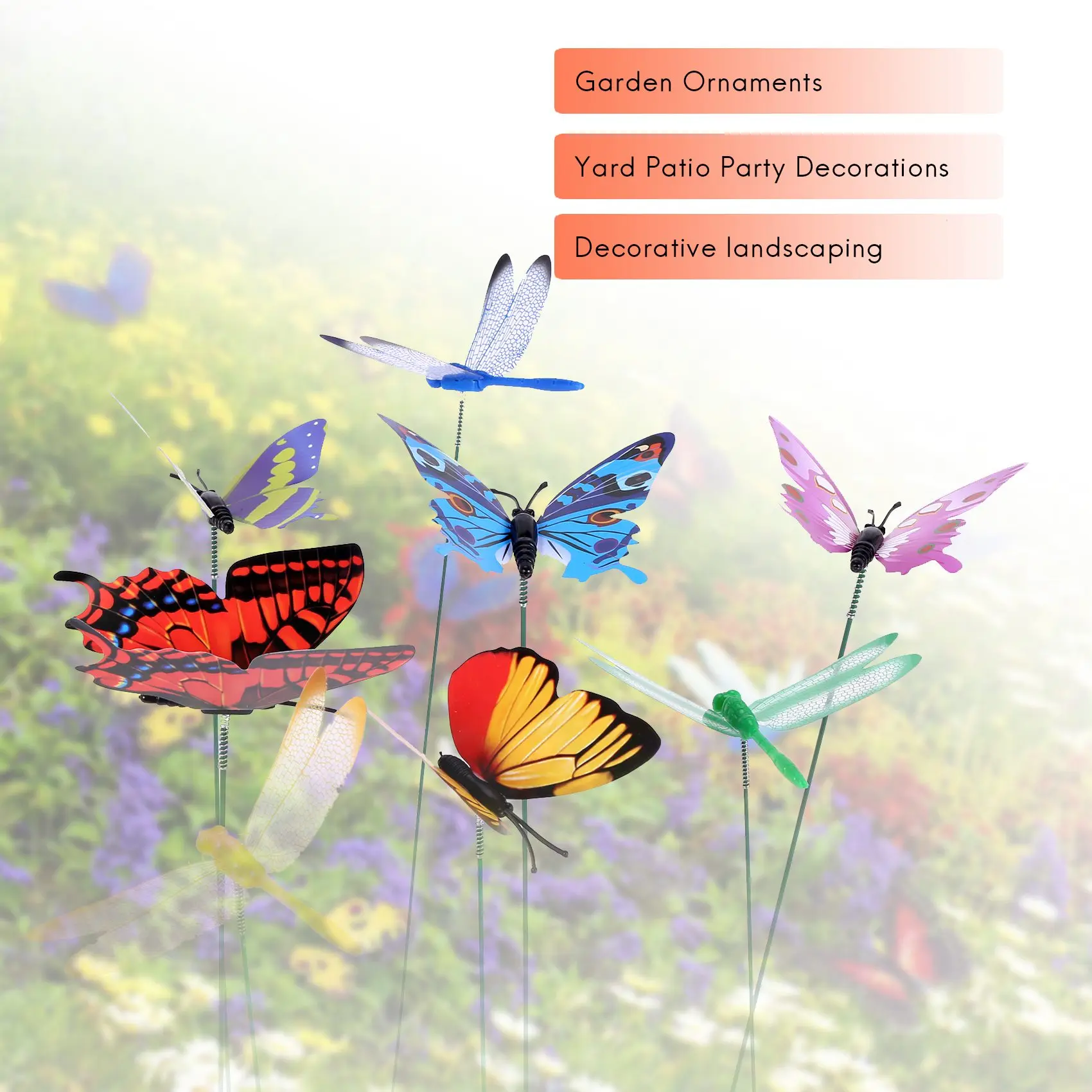 AFOURT-20 Pieces Garden Butterflies Stakes And 4 Pieces Dragonflies Stakes Garden Ornaments For Yard Patio Party Decorations, To