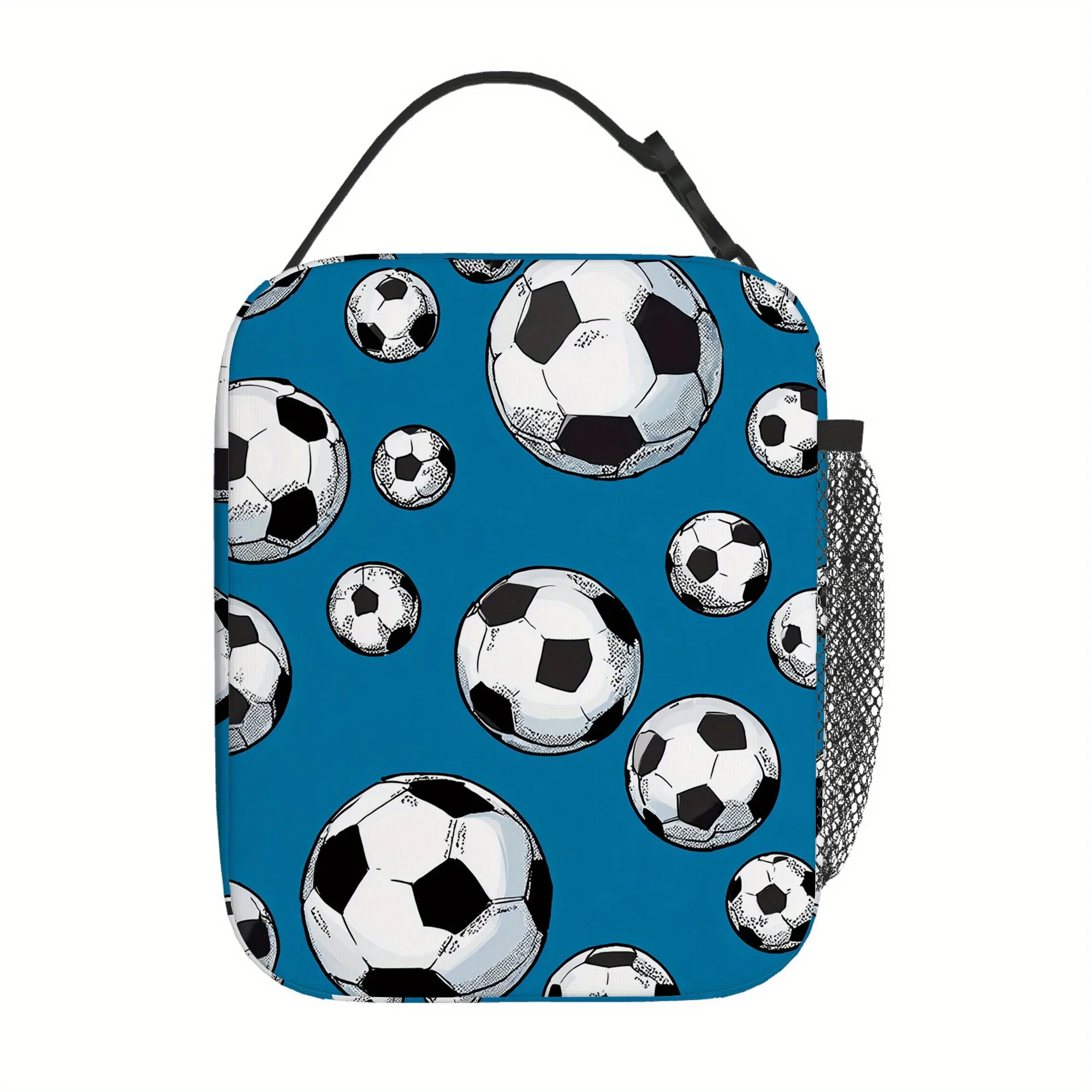 1pc, a Thermal Bag Featuring Soccer Balls on a Blue Backdrop, Designed for Insulation. It Is Not Intended for Food Contact And I