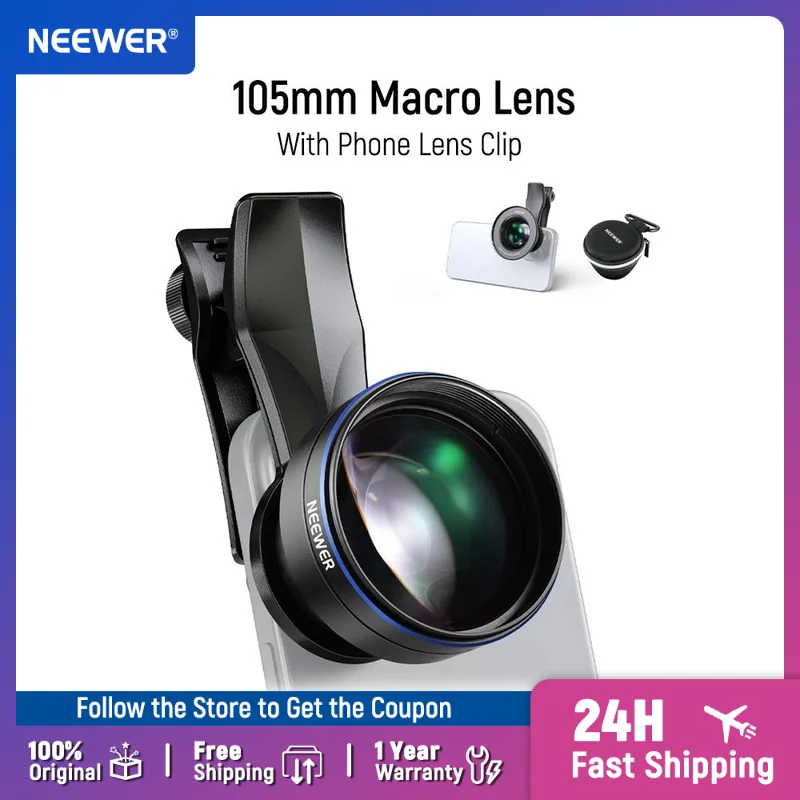 NEEWER Lente Macro de 105 mm con clip para lente de teléfono de rosca de 17 mm y anillo adaptador de filtro de 67 mm, adecuado para fotografía macro móvil
