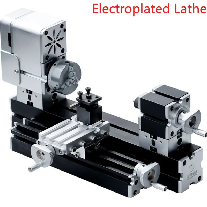 

Enhanced Miniature Metal Lathe 50mm Center Electroplated Heighten Mini DIY Lathe for Processing Aluminum,Wood, Plastic Materials