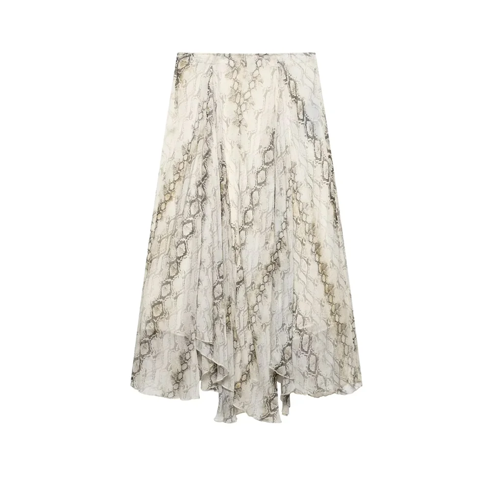 

Myst&Za 2025 New Women's Asymmetric Printed Midi Skirt for a Stylish and Trendy Look for Pairing with Tops
