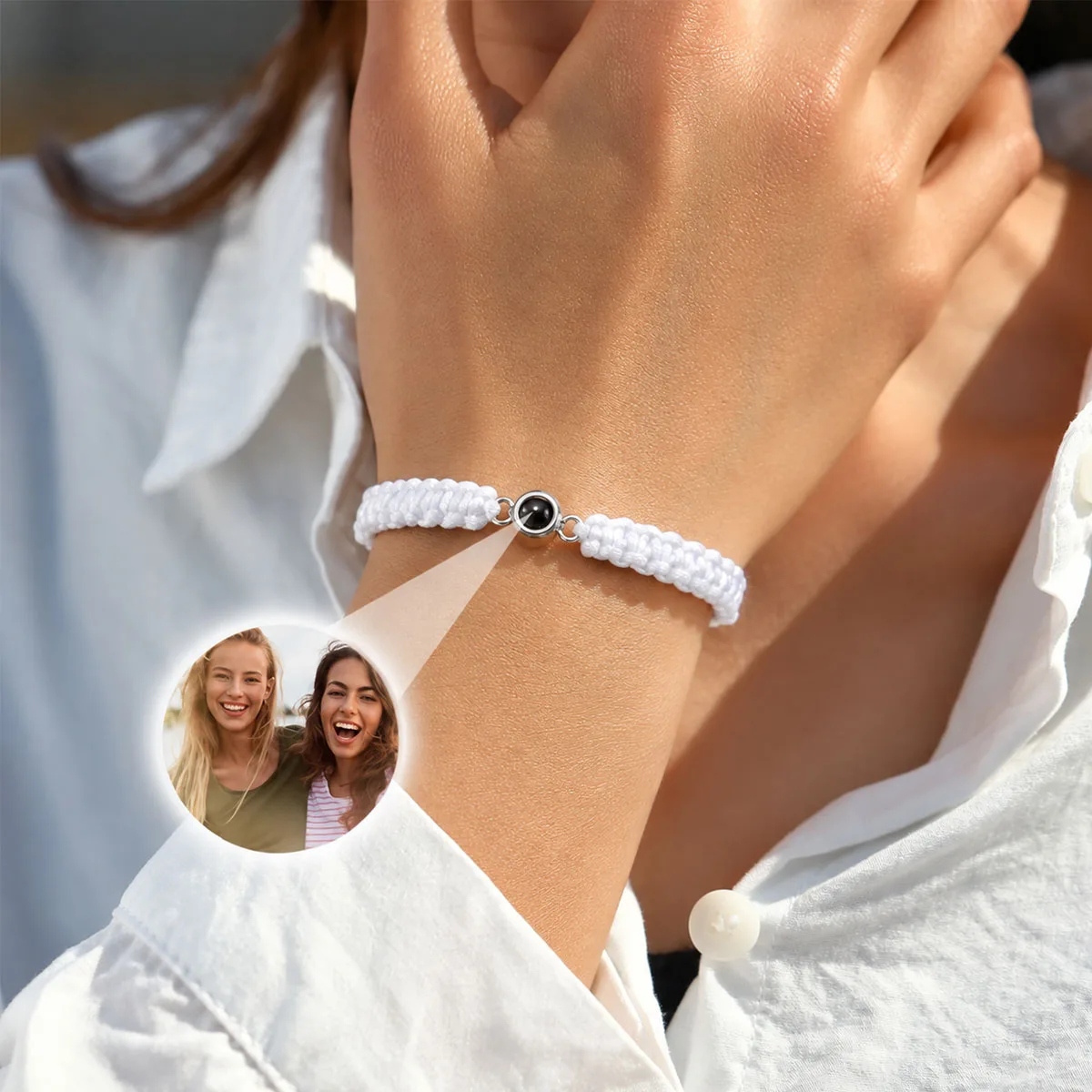 Personalized Bracelet With Picture inside Woven Rope Projection Bracelet Stainless Steel Bead Memorial Anniversary Jewelry Gift