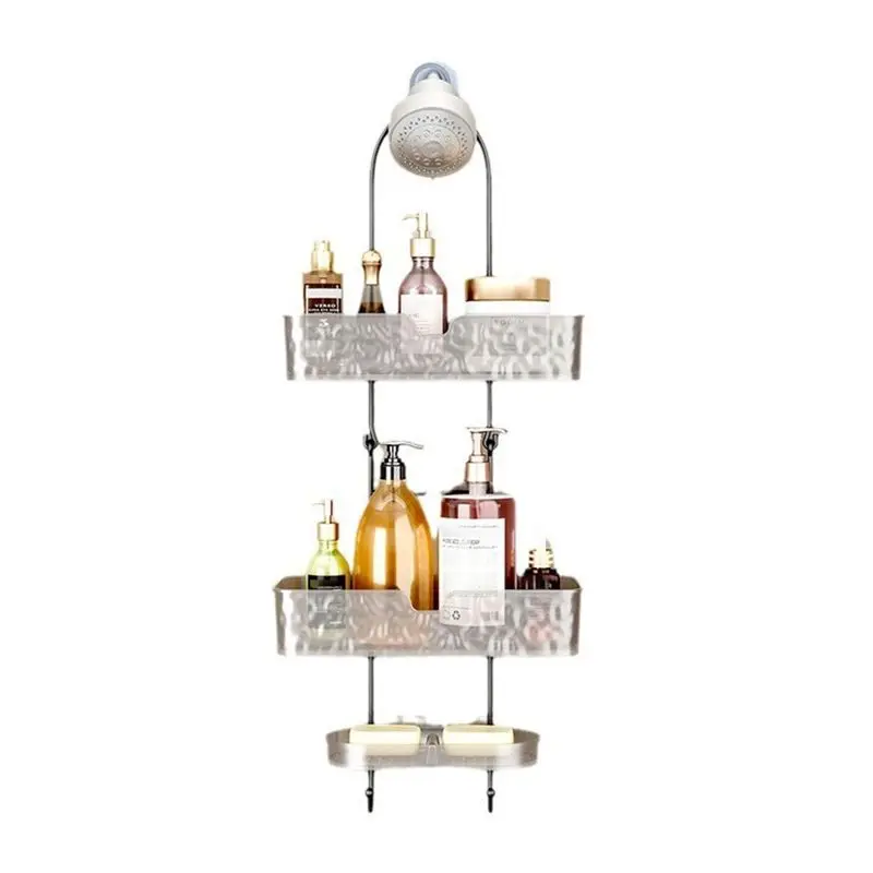 A19F-Bathroom Shower Organizer, Hanging Shower Organizer, Three Tier With Soap Holder, Overhead Shower Organizer,
