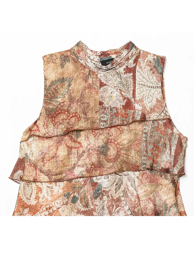 Mulheres chiques vestidos de moda 2025 verão outono novas mulheres elegante rugas em camadas saia mulher sem mangas o-pescoço vestidos de festa