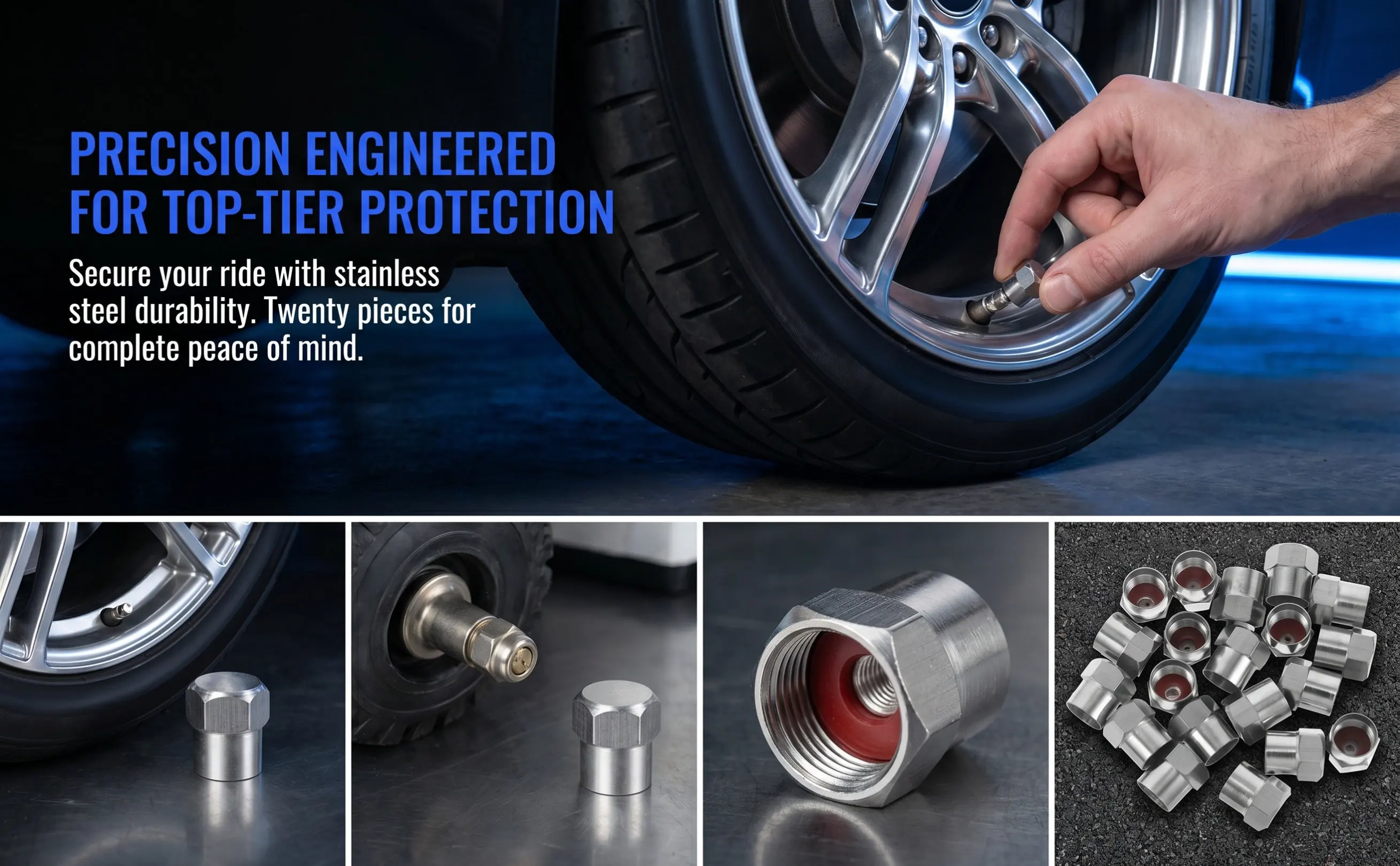 20Pcs ABS Tire Valve Caps Sturdy Debris-Proof Stem Covers for Car Truck Bike Wheel Maintenance Air Pressure Protection
