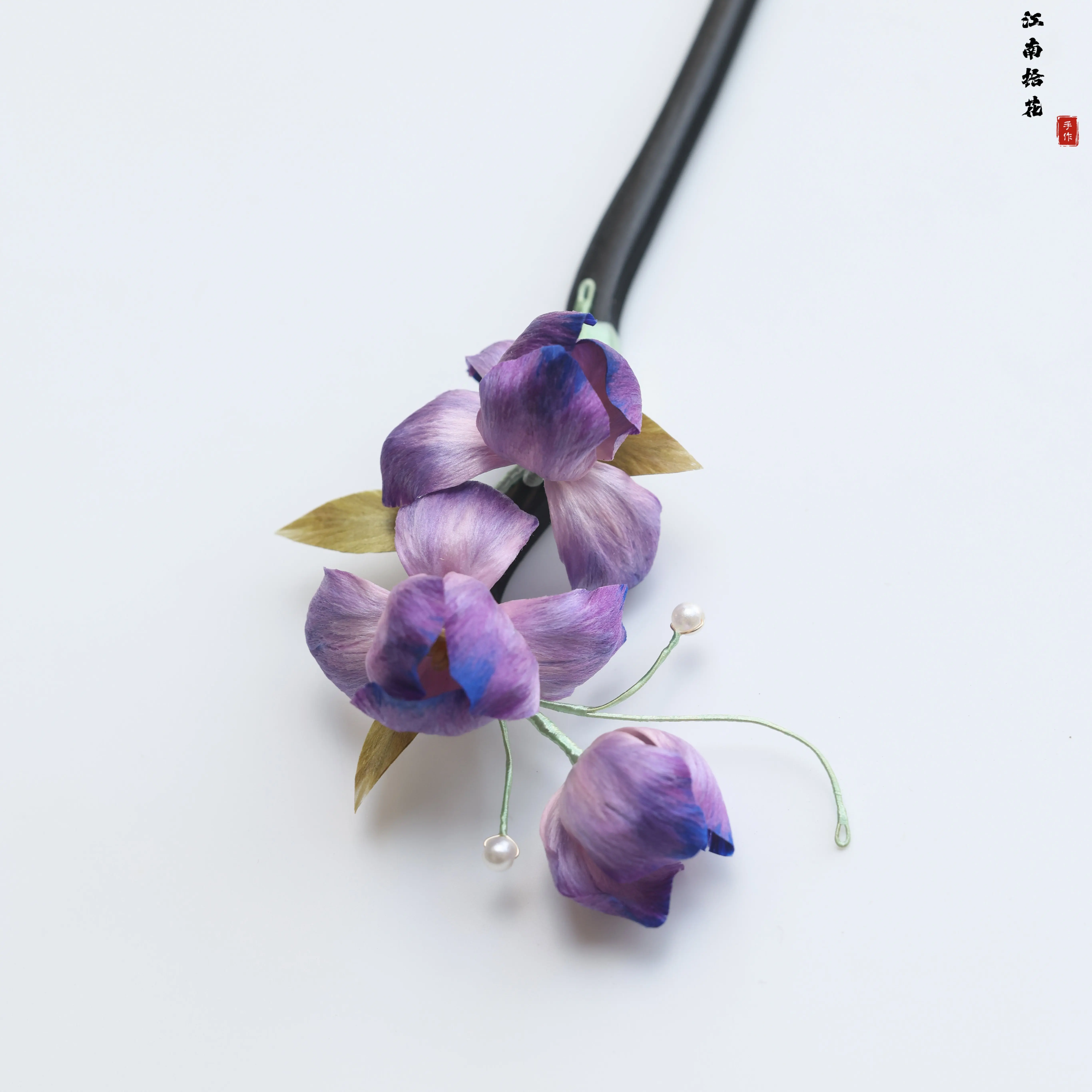 Handmade Intangible Heritage Purple Iris Velvet Hairpin, New Chinese Style Hanfu Qipao Hair Clip Accessory