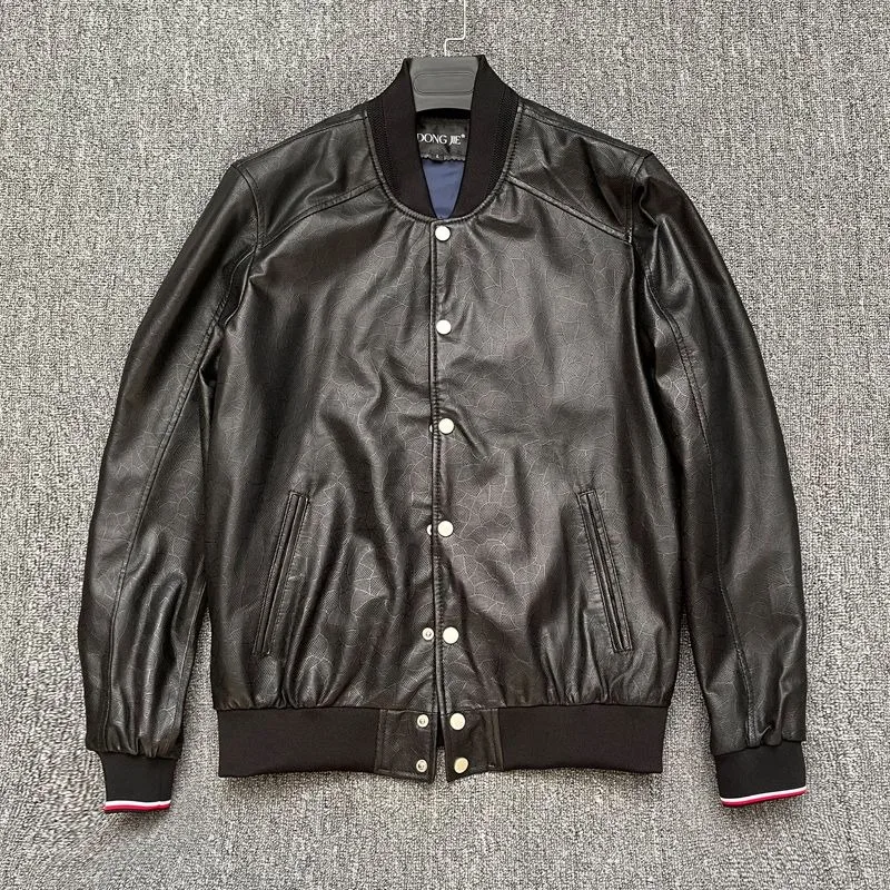 Breathable Perforated Racing Motorcycle Outerwear Casual Men's Sheepskin Leather Jacket, Soft Real Leather Zip-Up Bomber,