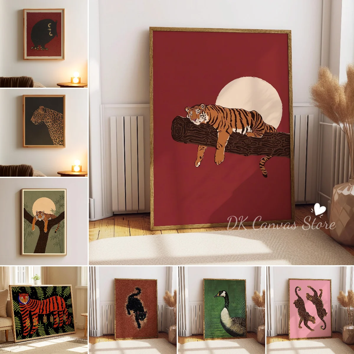 Vintage Sleeping Tiger Canvas Print Poster Retro Bold Moon Tiger Wildlife Art Prints Living Room Bedroom Wall Art Home Decor