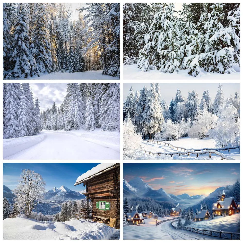 

MOON.QG Winter Frozen Castle House Photo Background Town Pine Babin Backgrounds For Photographs Accessories Birthday Decorations