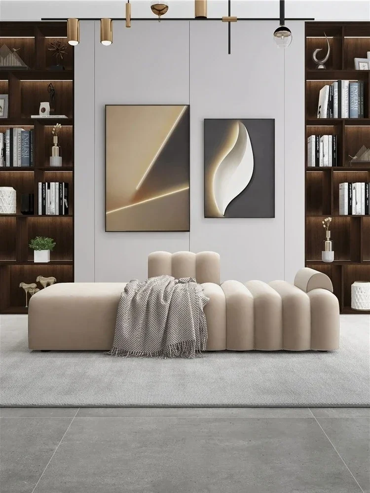 A Italian  Module Velvet Sofa Stool Living Room Bedroom Bed End Stool Cloakroom Clothing Store Shoe Changing Stool