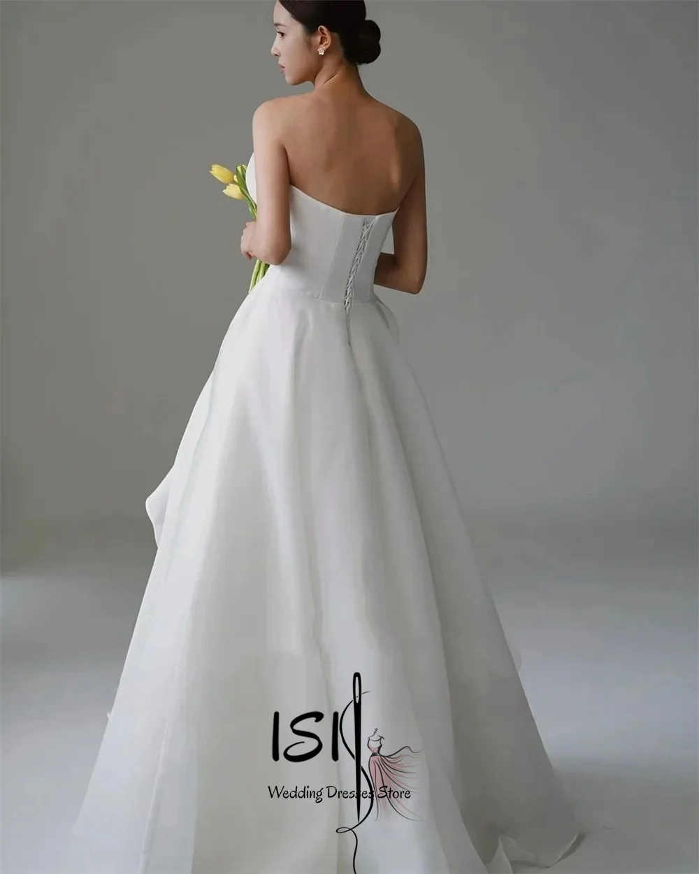 ISI Strapless Silk Organza A-Line Wedding Dresses Korea Photo shoot Draped Floor Length Bridal Gowns New 웨딩드레스 ﻿