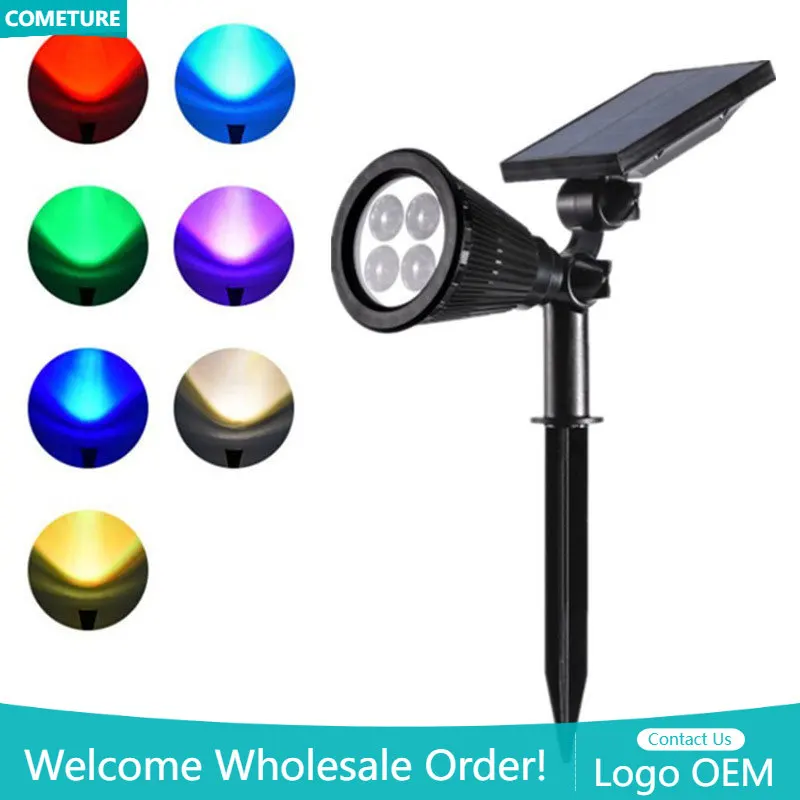 Solar Spotlights Colorful Outdoor Courtyard Lawn Light LED Wall Lamp Garden Pathway Landscape Lighting Sunpower Waterproof