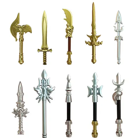 MOC Medeltida Militära Vapen Byggstenar Delar Slott Riddare Soldat Svärd Båge Armborst Hjälm Spjut Modell Tegelstenar Pojke Leksaker 8 best sales Lego medeltida vapen - №1