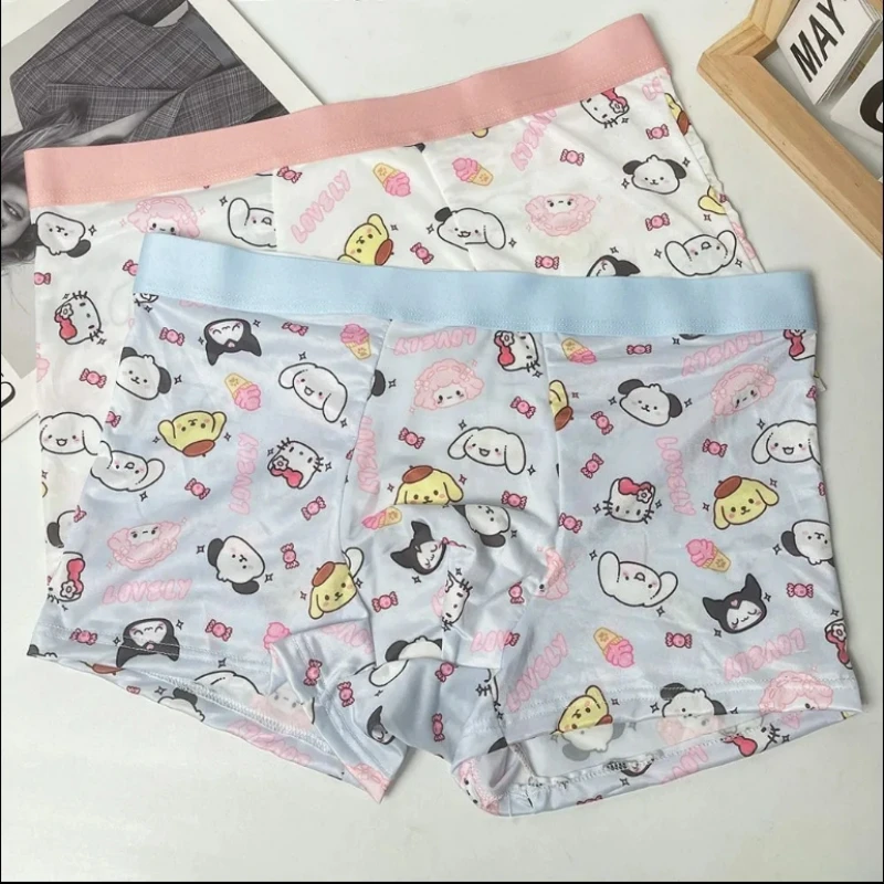 Sanrio Pudding Dog Anime Cartoon Peripheral Men's Underwear Ice Silk Antibacterial Breathable Cute Pink Flat Corner Underwear