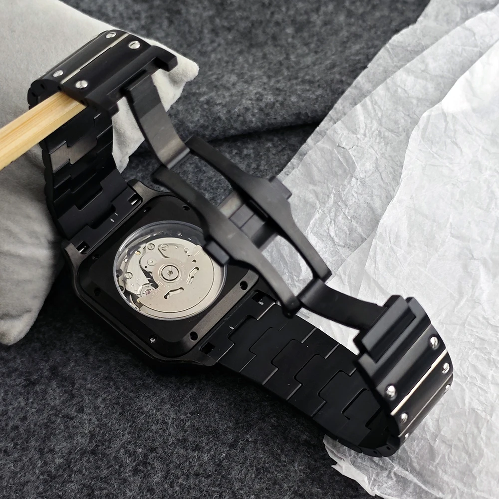 ساعة NH35 38 ملم ساعة سوداء فاخرة بشعار مخصص قرص وردي أسود مناسبة لملحقات ساعة الحركة NH35 #6