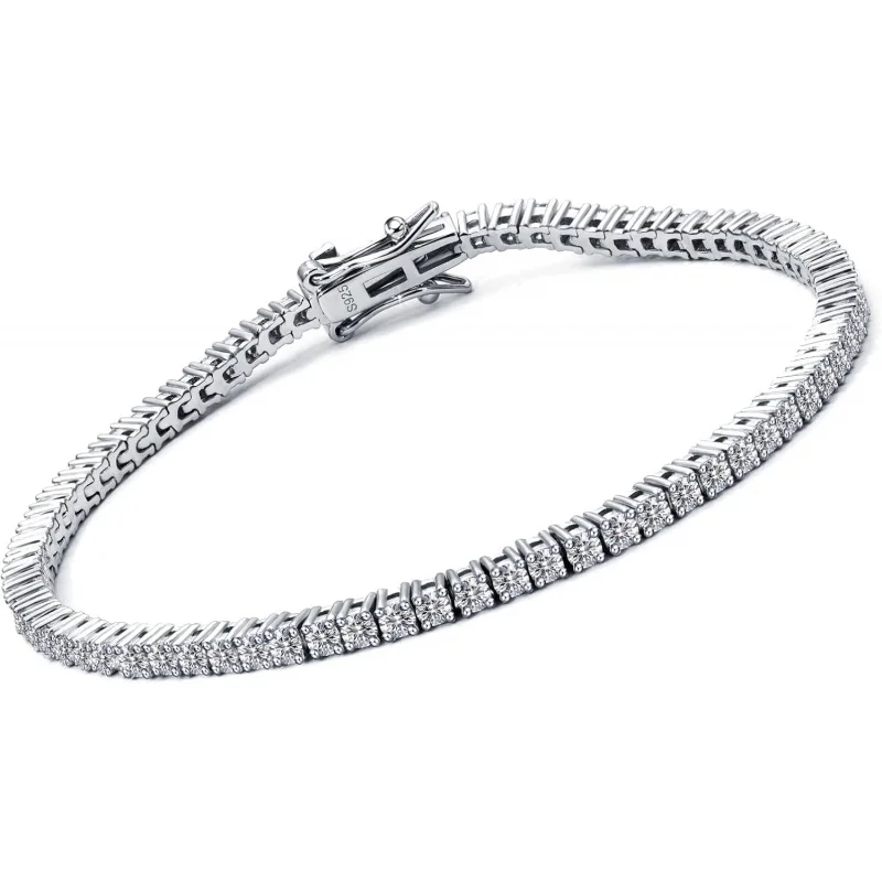 Real Moissanite Tennis Bracelet For Women | 2.1-15Ct Round Cut D Color VVS1 | 18K White Gold Plated 925 Sterling Silver | 2-4Mm