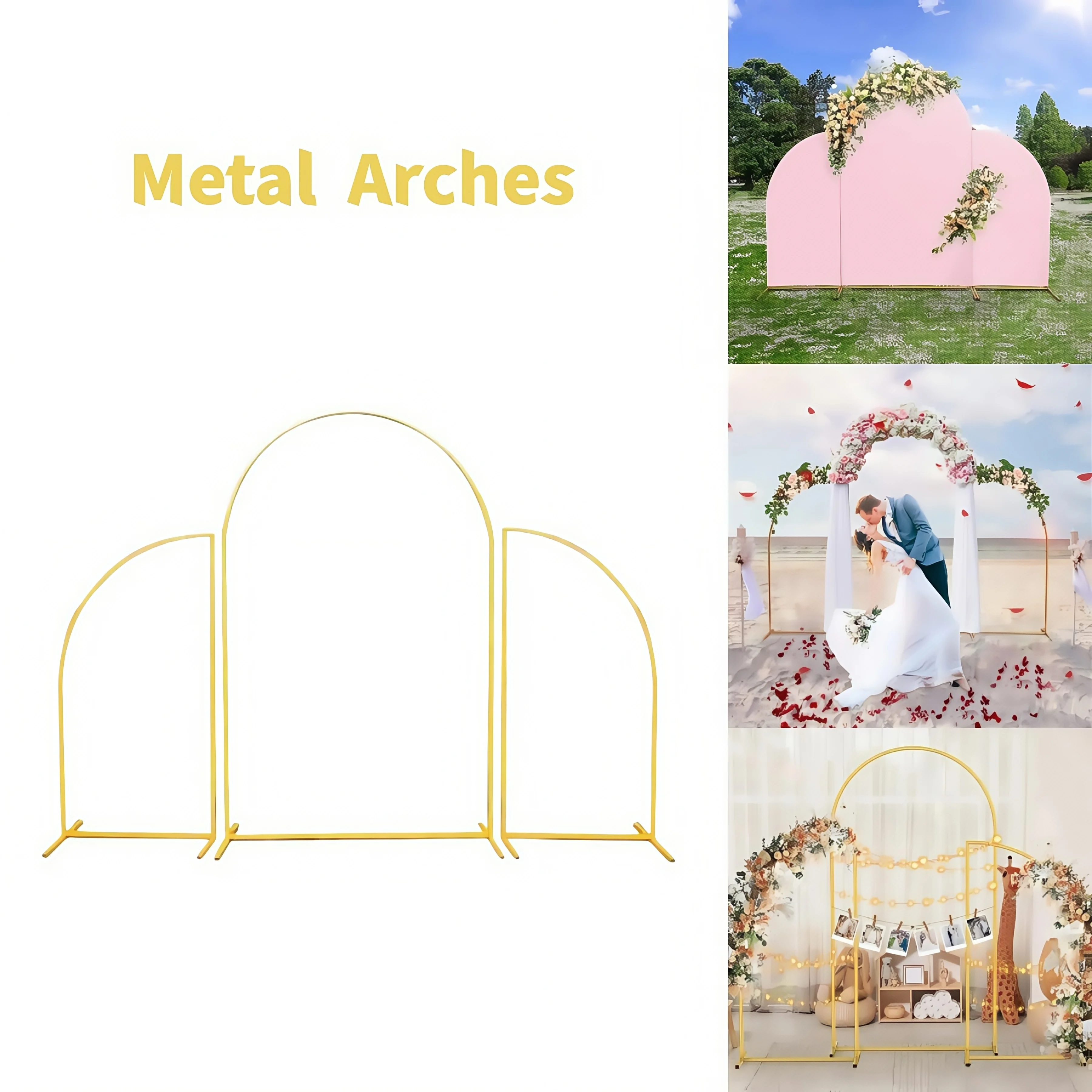 Crown Metal Arch Stand,3pcs Set, Gold Wedding Background Decorative, Flower Stand Birthday Party Outdoor Balloon Ornament