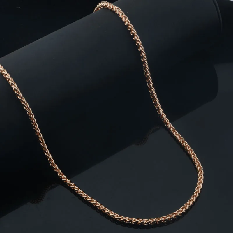 3mm Women Men Jewelry 585 Rose Gold Color Braid Link Chains Necklace Bracelet Set