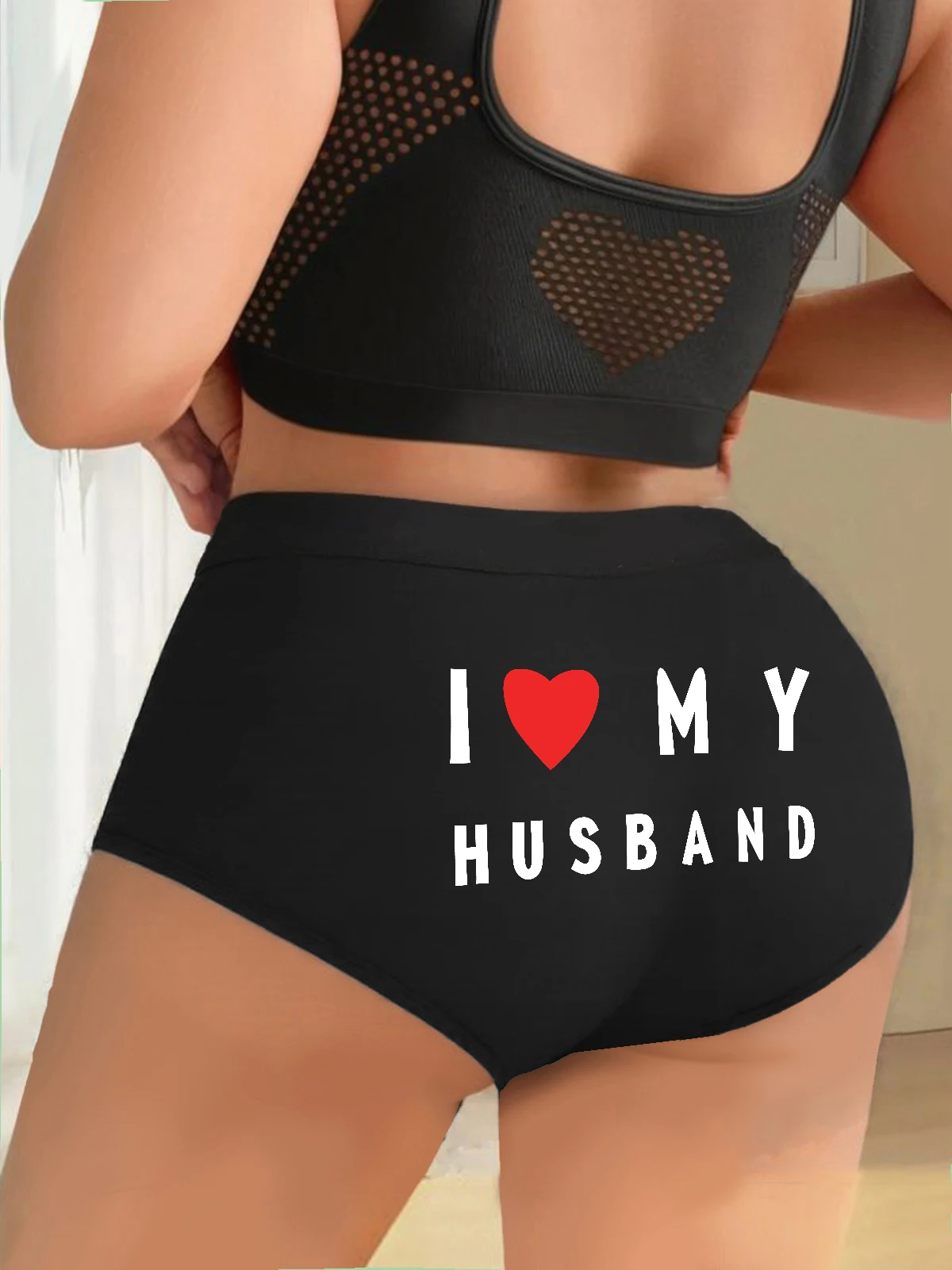 Varsbaby Cheeky Letter Prints Boyshort Large Size Panties Women Playful Underwear with I Love My Husband Prints Boxer Shorts