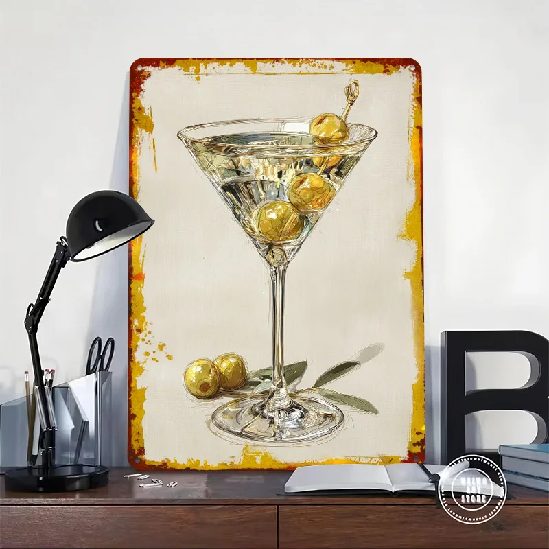 Martini With Olives Poster Customized Wall Art Vintage Metal Signs Retro Tin Plaque for Man Cave Interior Decoration Living Room