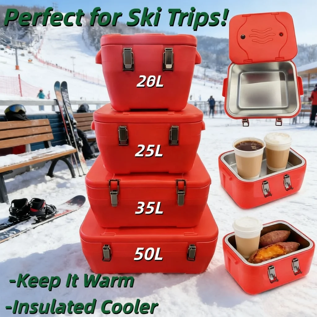 Custom Promotional 4PCS Set Of Strong Metal Cooler Box 20-25-35-50L Capacity For Skiing Camping Keep Cold And Warm Storage Conta