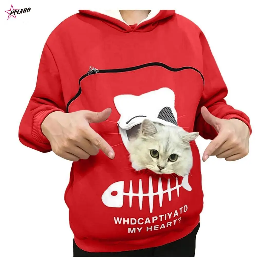 PULABO Women Sweatshirt Pet Cat Dog Carrier Hooded Hoodies Female Oversized Pullover Long Sleeve Hoody Sweatshirts Moletom