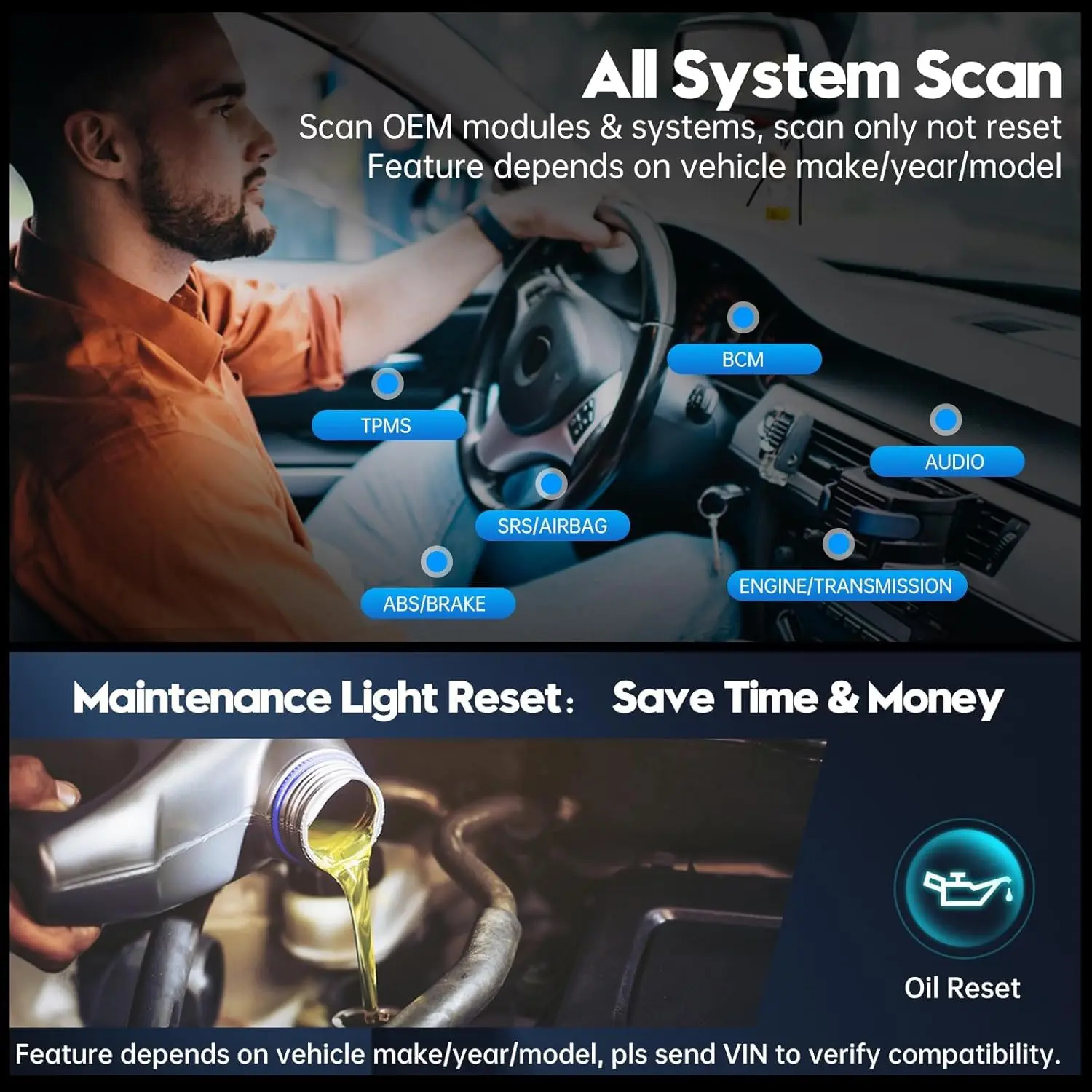 AD20 Pro OBD2 Scanner, Wireless Car Code Reader for iPhone & Android, All System Diagnostic Tool with Free Updates – Check Engin