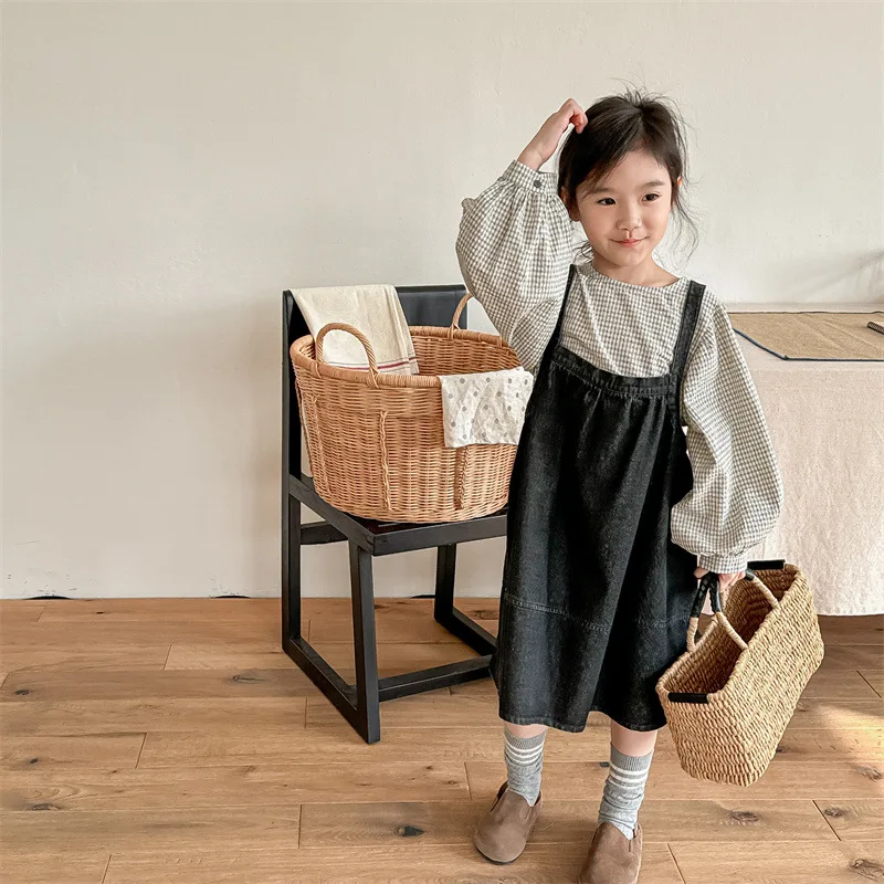 Spring Children Sleeveless Casual Dress Baby Girls Fashion Denim Sling Dress Kids Versatile Strap Dress Toddler Clothes 1-8 Year
