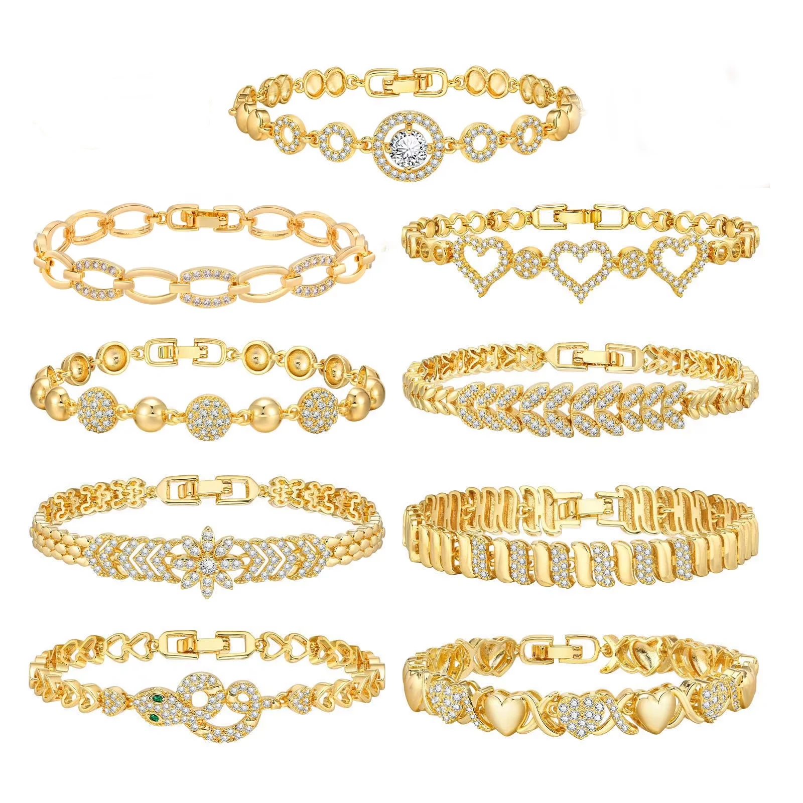 Elegant Pave Link Women\'s Chain Bracelets Cubic Zirconia Inlay Statement Jewelry