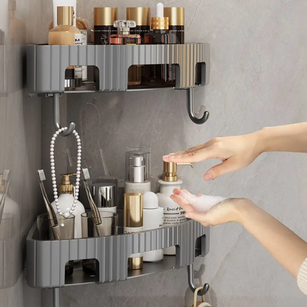 Plastic Bathroom Storage Rack New No Punch with Hook Corner Shelf Wall Mount Multi-purpose Shampoo Organizer