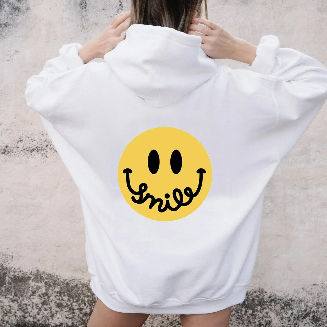 Colored SMILE smiley face Hoodie Women Hoody Sweatshirts Pullovers Fashion graphic pure cotton Streetwear top jumper fit hoodies