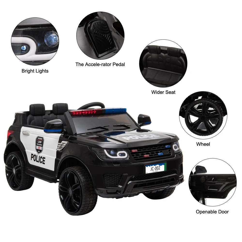 12V Kids Police Ride On Car Electric Cars 2.4G Remote Control, LED Flashing Light, Music & Horn.