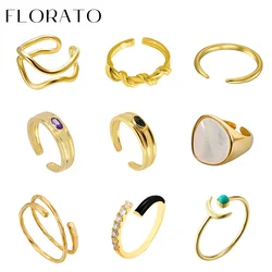 24K Gold Plated Vintage Open Adjustable Zircon Gold Ring for women 18k Minimalist polycyclic couple wedding ring Fashion Jewelry