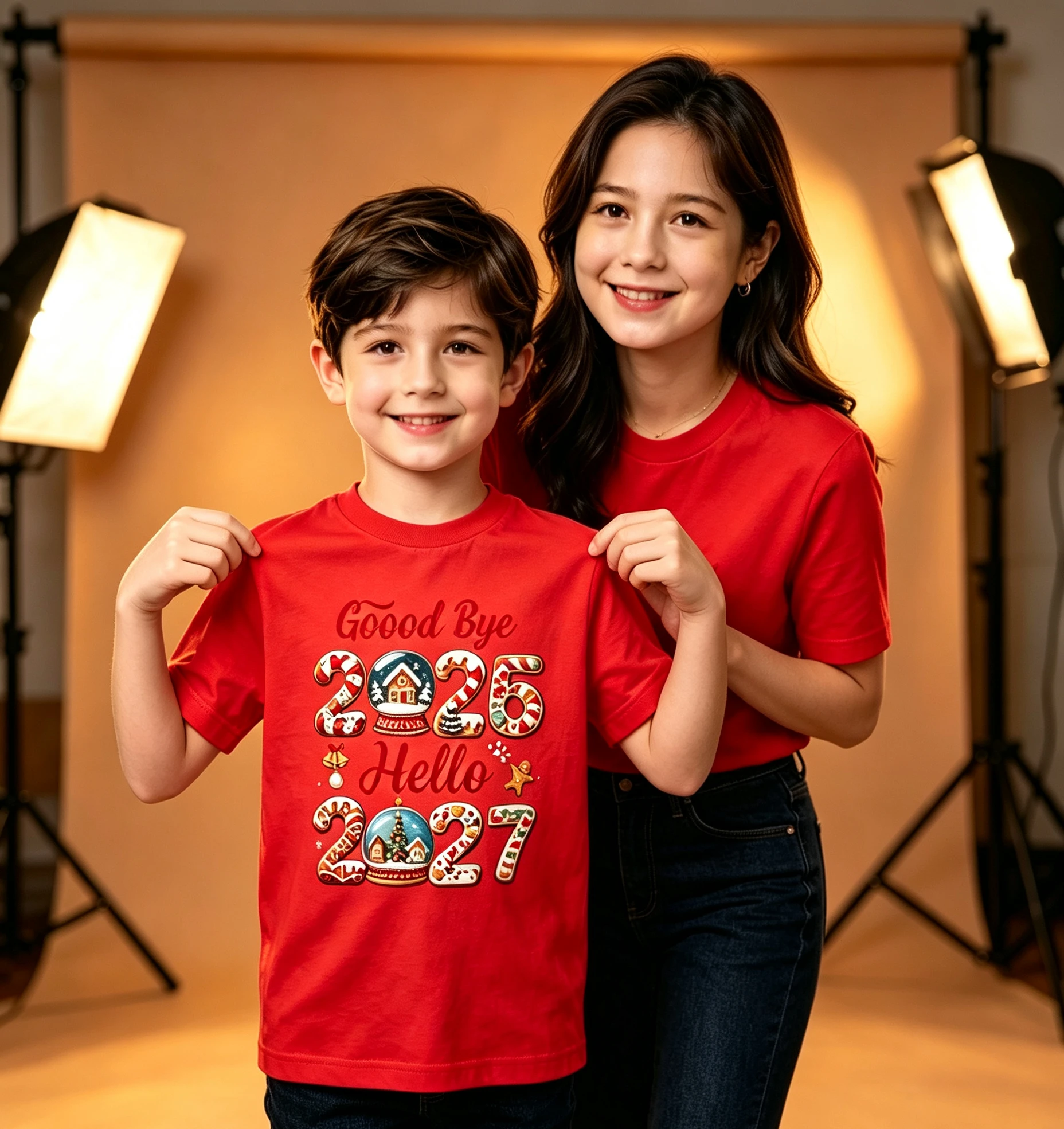 Good Bye 2026 Hello 2027 Kids Christmas Short Sleeve T-Shirt Family Matching Tops