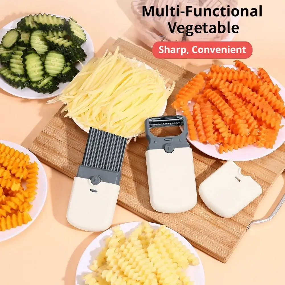 3-in-1 Multifunctional Vegetable Peeler Fruit Peeler Julienne Crinkle Cutter for Potato Carrot No-Exposed Wavy Slicer for Potato