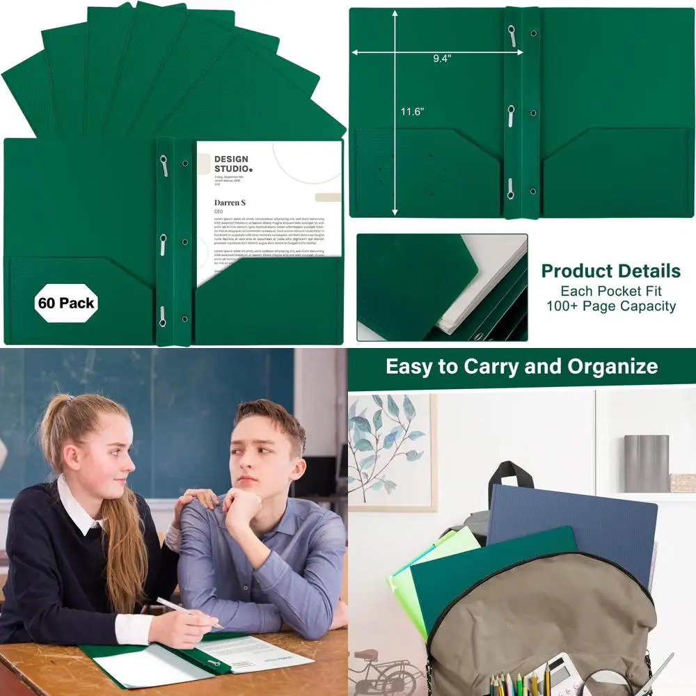

Plastic Folders with Pockets and Prongs, 2-Pocket, Holds 8.5 x 11 Paper, Ideal for School, Office, Home Use