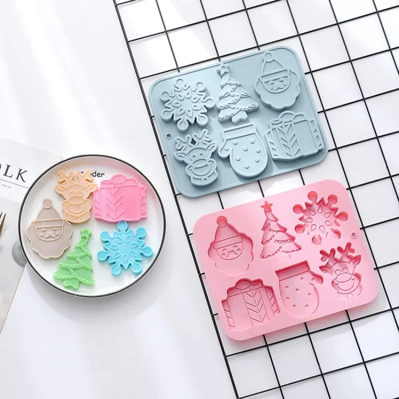 Christmas Theme Gift Box for the Elderly, Snowflake, Elk, Tree Gloves, Chocolate Cake, Silicone Mold, 6 Pcs，Baking Accessories