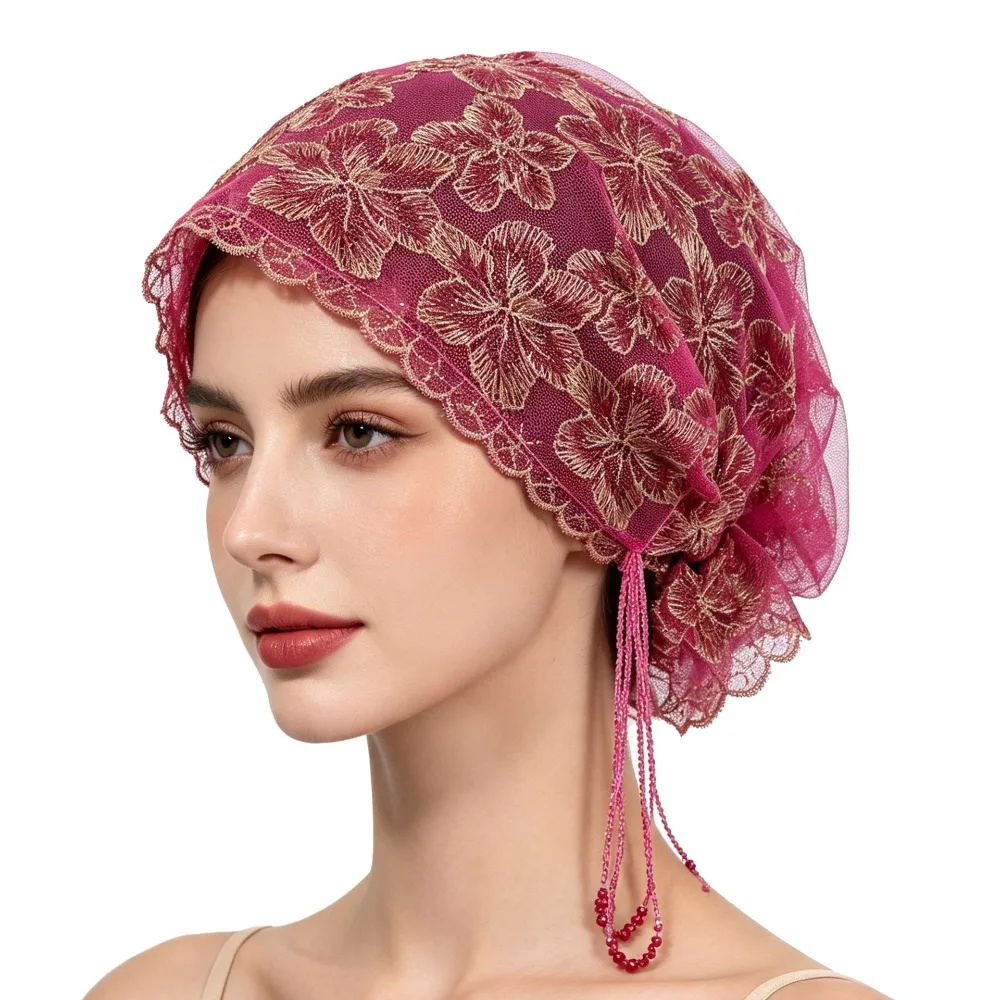 Floral Pattern Lace Headband Cap Lace Texture Elegant Fashion Headpiece Lightweight Breathable Embroidered Hair Cap Daily Wear