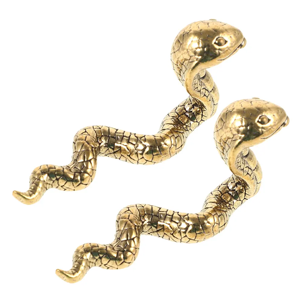 

2Pcs Brass Snake Sculpture Vintage Chinese Pet Feng Shui Home Decoration Year of The Snake Feng Shui Statue