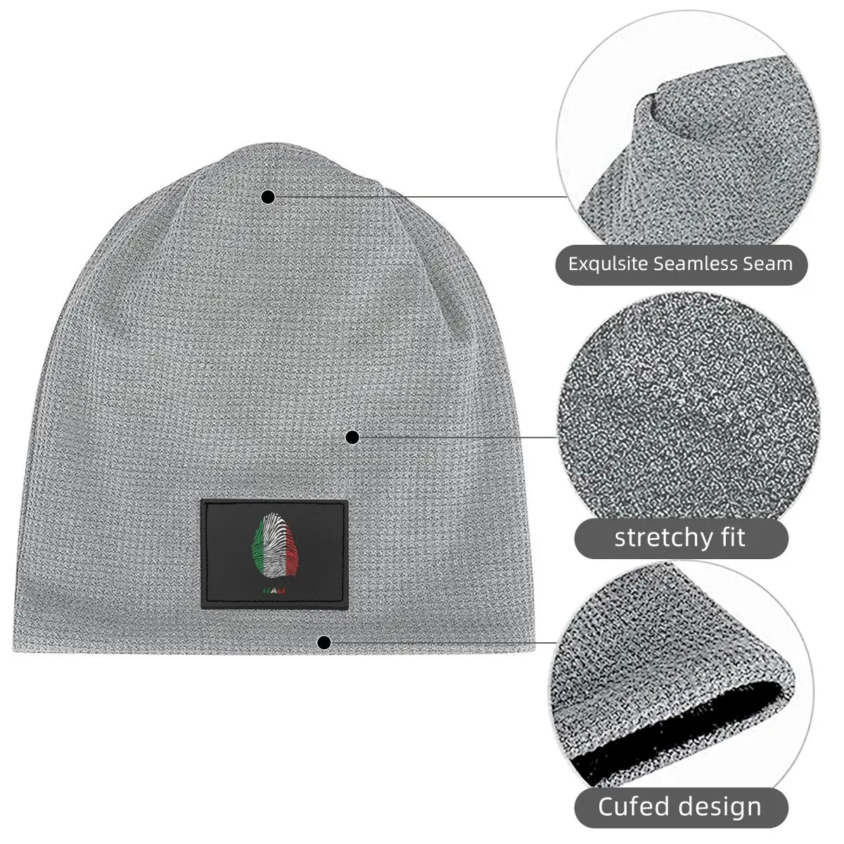 Vintage Italy Flag Car Italian Pride Waffle Knit Fleece Lined Beanie with PU Leather Patch Unisex Warm Winter Soft Cap