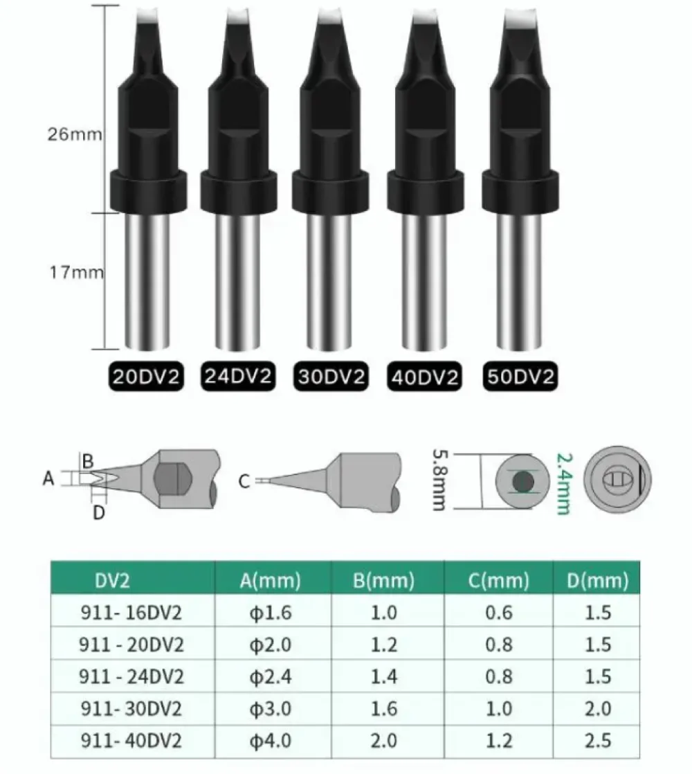 10 Pcs 911 Automatic Soldering Machine DV2 Type Soldering Iron Tips, Suitable For 150W High Frequency Soldering Station