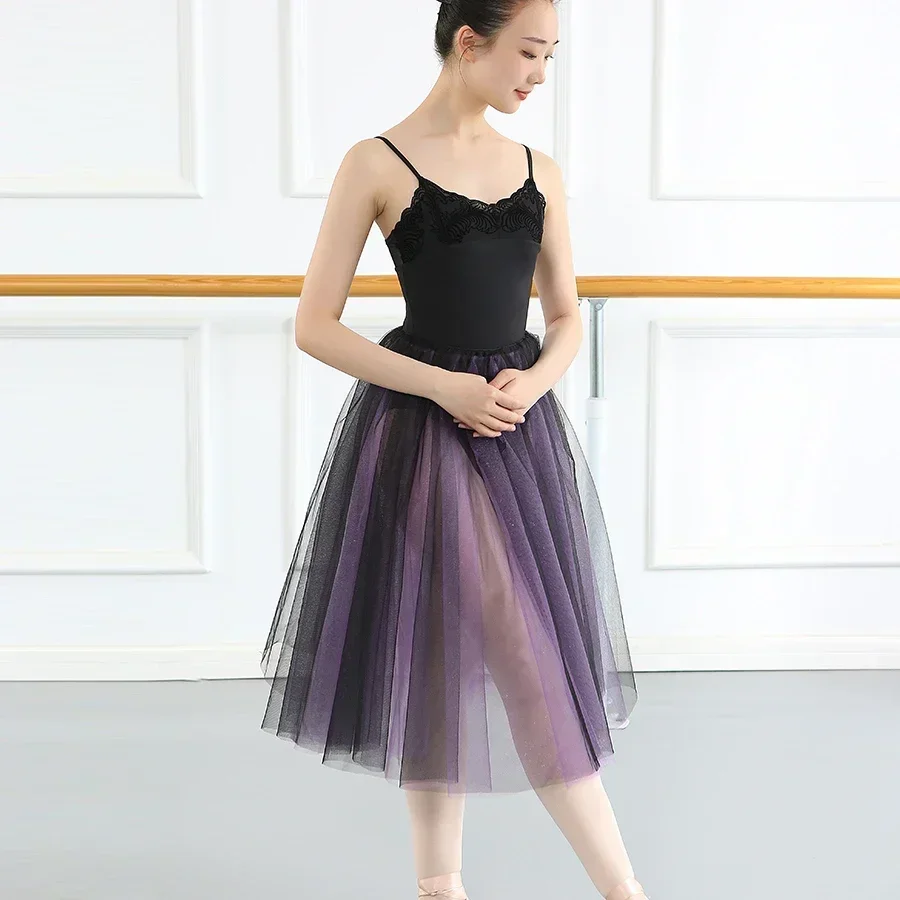 تنورة رقص الباليه توتو المرأة رومانسية توتو للرقص الغنائي تول توتو الباليه راقصة الباليه Dancewear تنورة طويلة المعاصرة