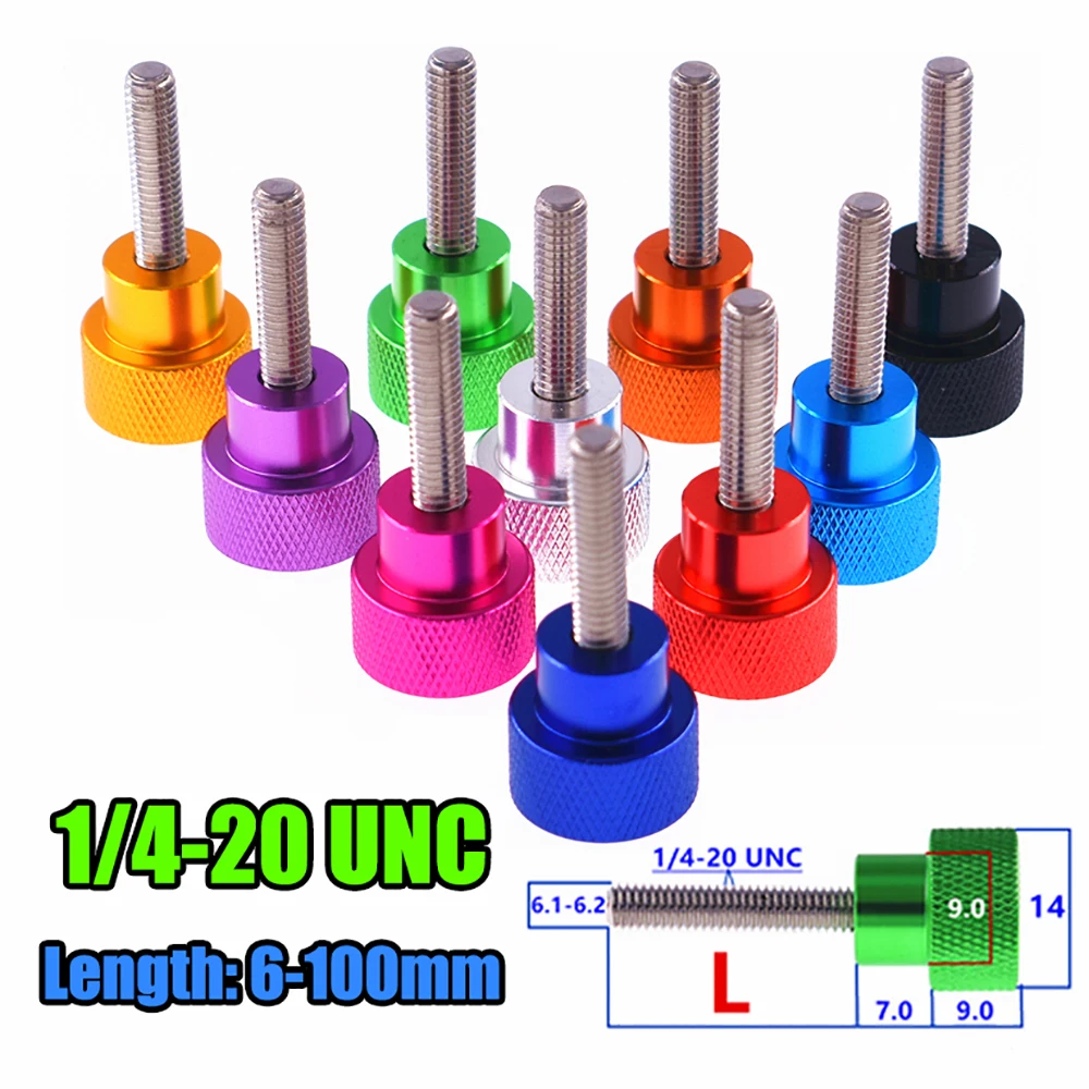 

1Pcs 1I4-20UNC Thumb Screw 14x9mm Aluminum Knurled Head Stainless Steel Thread Hand Tighten Thumb Screws Length 6-100mm 10 Color