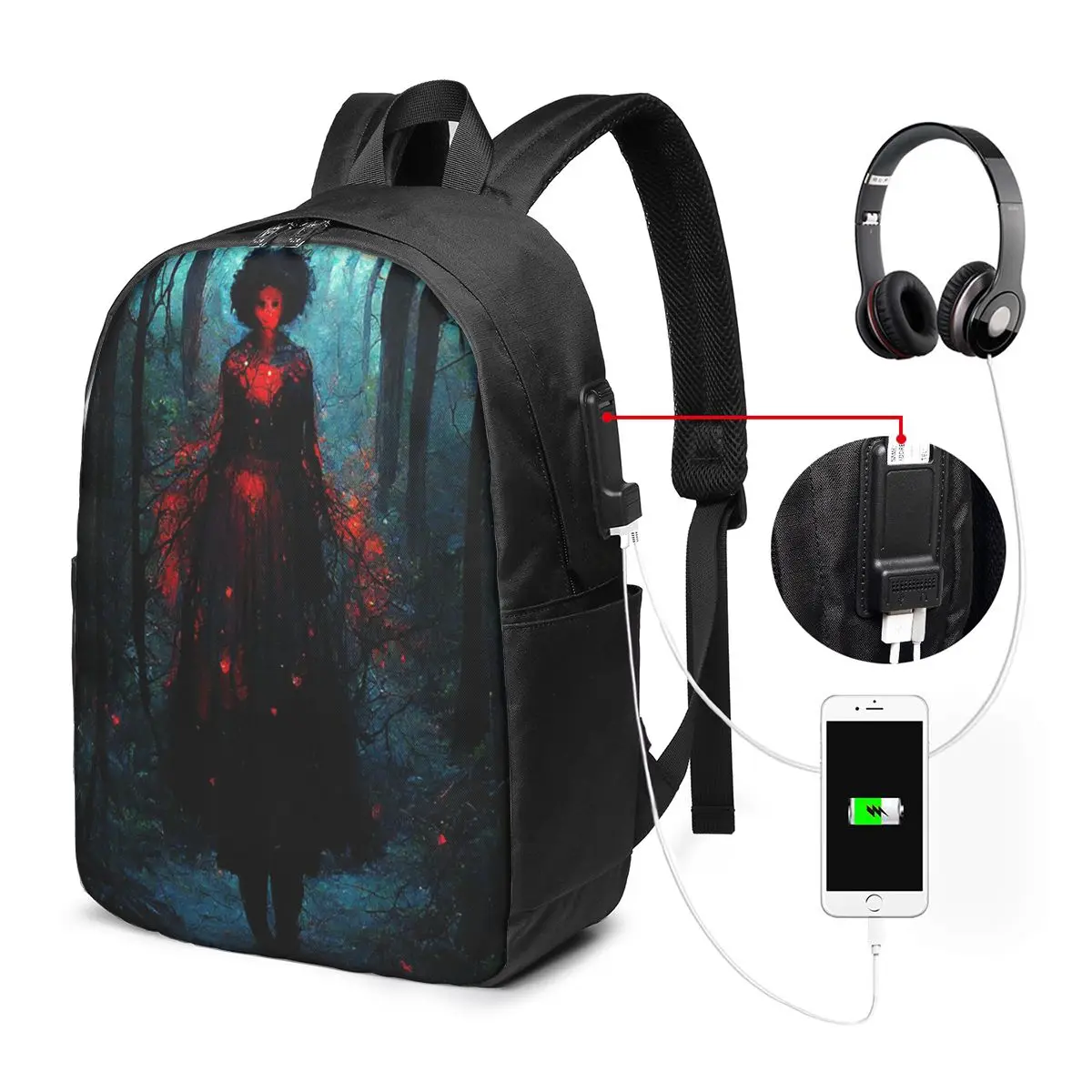 A Mysterious Woman In The Dark Forest Backpack Travel Notebook Bag Computer College Student School Bag Laptop Shoulder Bags