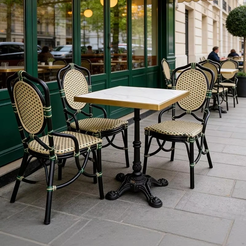 Vintage Stacking Aluminium Outdoor Patio Furniture Rattan Outdoor Garden Chair for Cafe Bistro Restaurant Dining and Garden