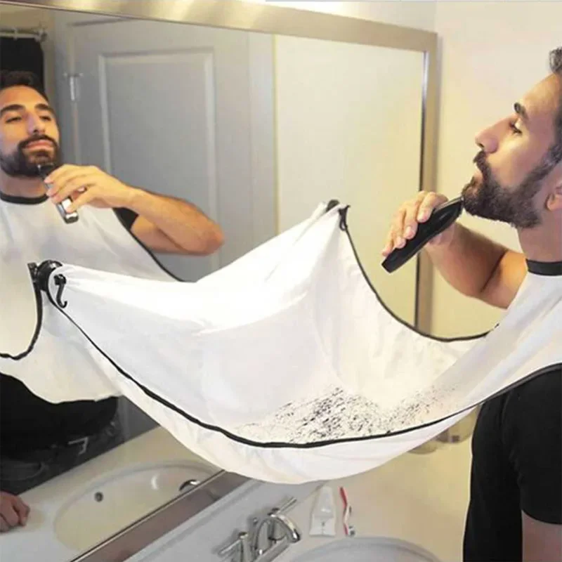 Men’s beard shaving apron — black waterproof beard catcher with trimmer holder, household cleaning tool 2