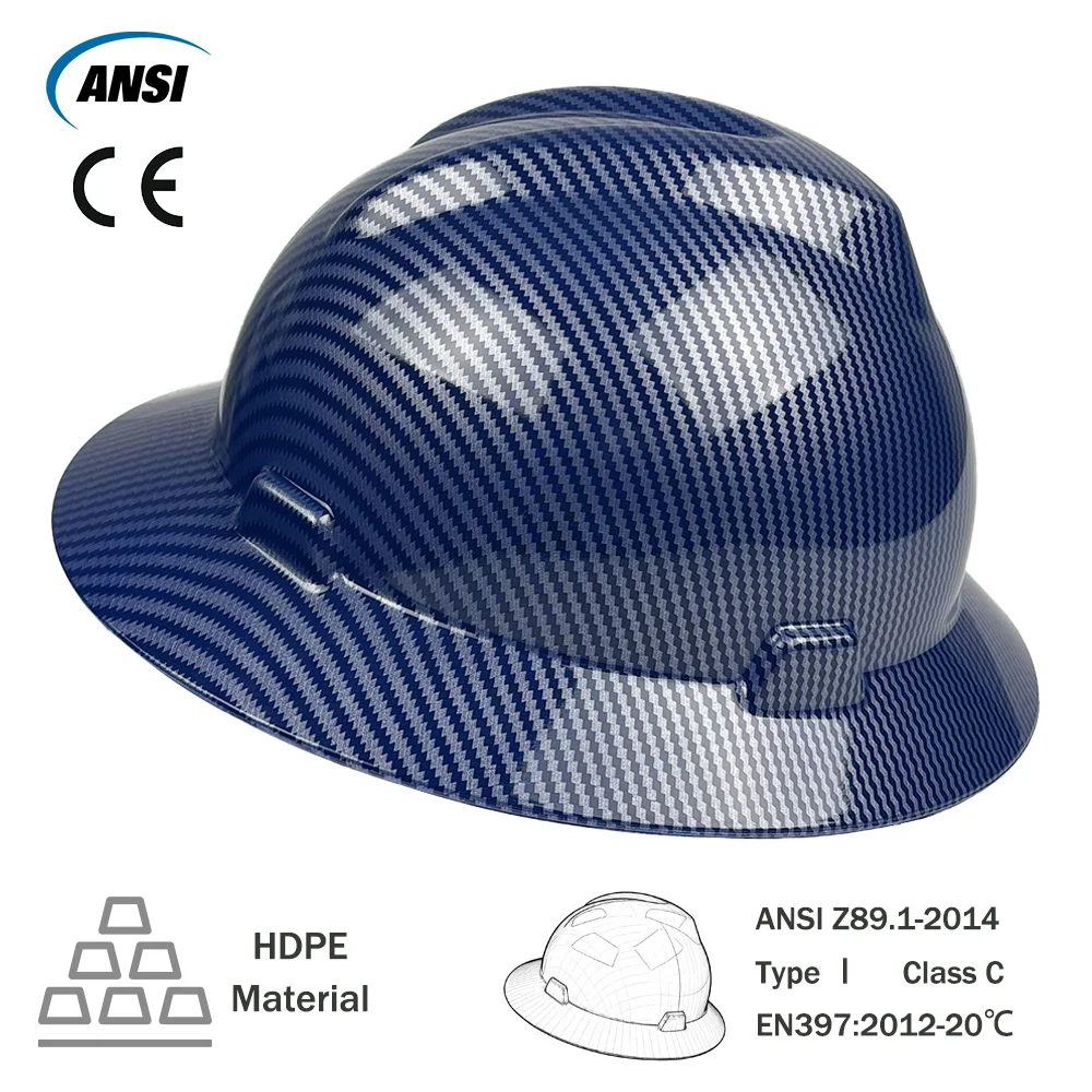 ألياف الكربون حافة كاملة هاردهات مع 6 نقاط تعليق قبعة عمل البناء خفيفة الوزن عالية القوة HDPE خوذة أمان للسكك الحديدية