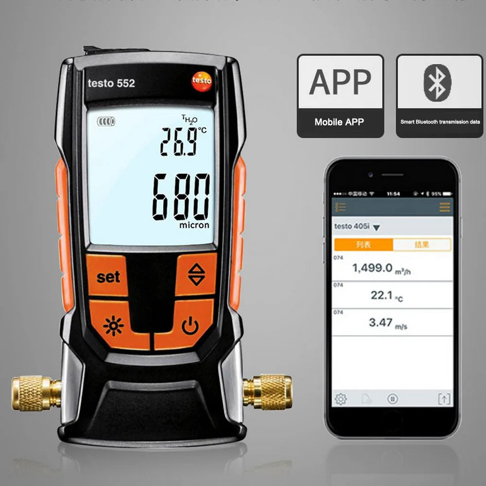 

Testo552 Air Conditioning Pressure Gauge Range 1100 - 0 Mbar Digital Manifolds Digital Vacuum Gauge 0560 5522 Micron Gauge